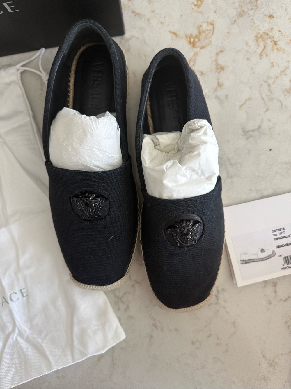 Versace Black Canvas Espadrille Flats with Medusa Emblem *Authentic* - Picture 2 of 6